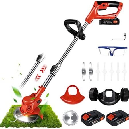 Weed Trimmer, Suncanri Weed Eater Weed Wacker 21V Battery Powered, Cordless String Trimmer Brush Cutter, Lightweight Electric Edger Lawn Tool for Lawn Garden Pruning and Trimming
