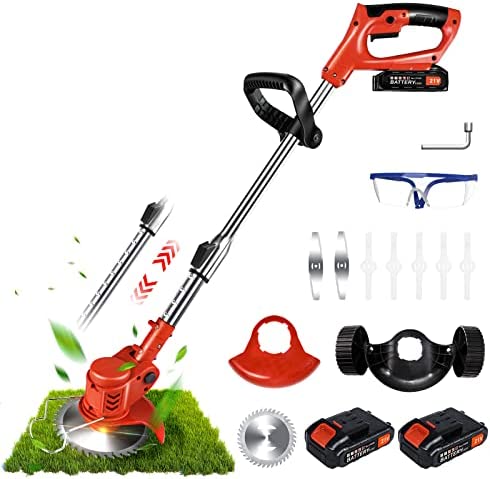 Weed Trimmer, Suncanri Weed Eater Weed Wacker 21V Battery Powered, Cordless String Trimmer Brush Cutter, Lightweight Electric Edger Lawn Tool for Lawn Garden Pruning and Trimming