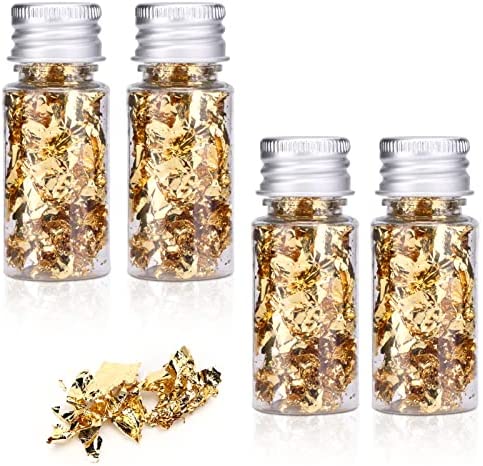 4 Bottles Edible Gold Leaf, 5 Grams Gold Flakes for Cakes & Chocolates, Food Decoration, Makeup Health & Spa (Gold)
