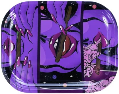 Impressed Trippy Drippy Rolling Tray for Women - Girly Purple 7" X 5" Small Mini Size Cute Cigarette Rolling Tray for Girls - Premium Metal Custom Design Accessories