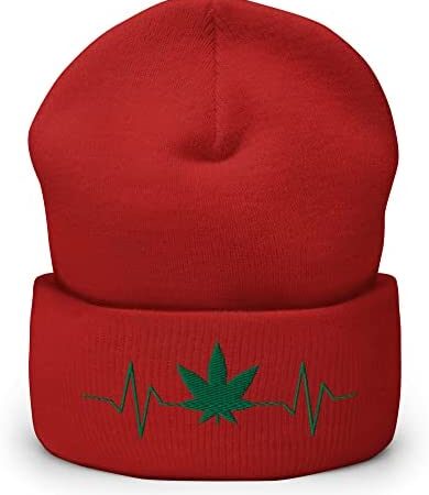 Marijuana Cuffed Beanie, Marijuana Winter Hat for Men and Women, Funny Weed 420 Gift, Pot Leaf Cap, Stoner Gift