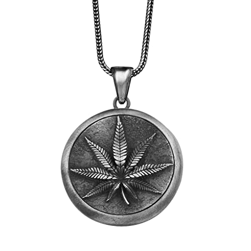 Weed Medallion Necklace Sterling Silver, Smoker Necklace Pendant, Marijuana Pendant Silver 925, Weed Chain Necklace, Cannabis Necklace (WITH 24 INCH CHAIN)